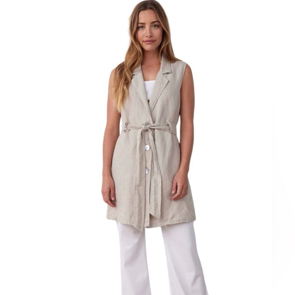 Bella Dahl Linen Sleeveless Belted Blazer NWTs Tan size small